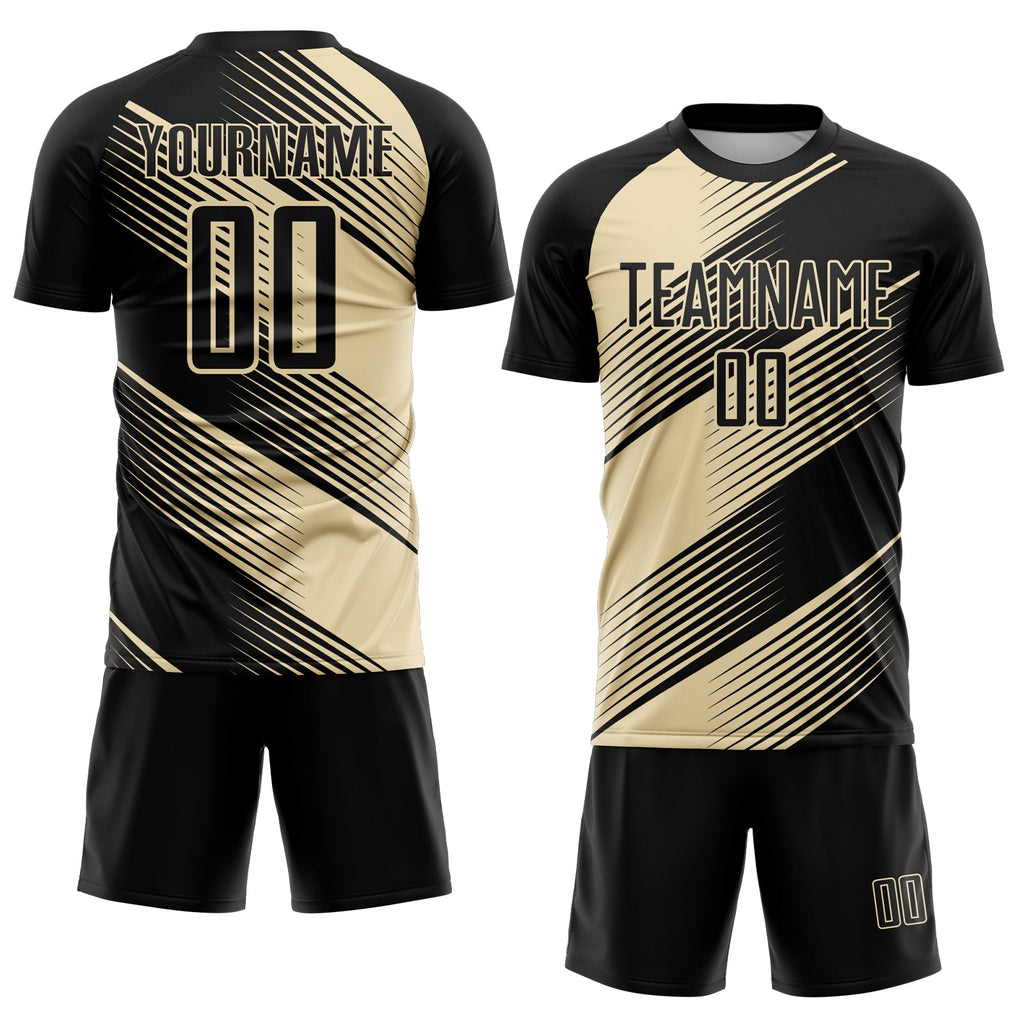 Custom Black Cream Line Sublimation Soccer Uniform Jersey