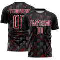 Custom Black Crimson-White Lightning Sublimation Soccer Uniform Jersey