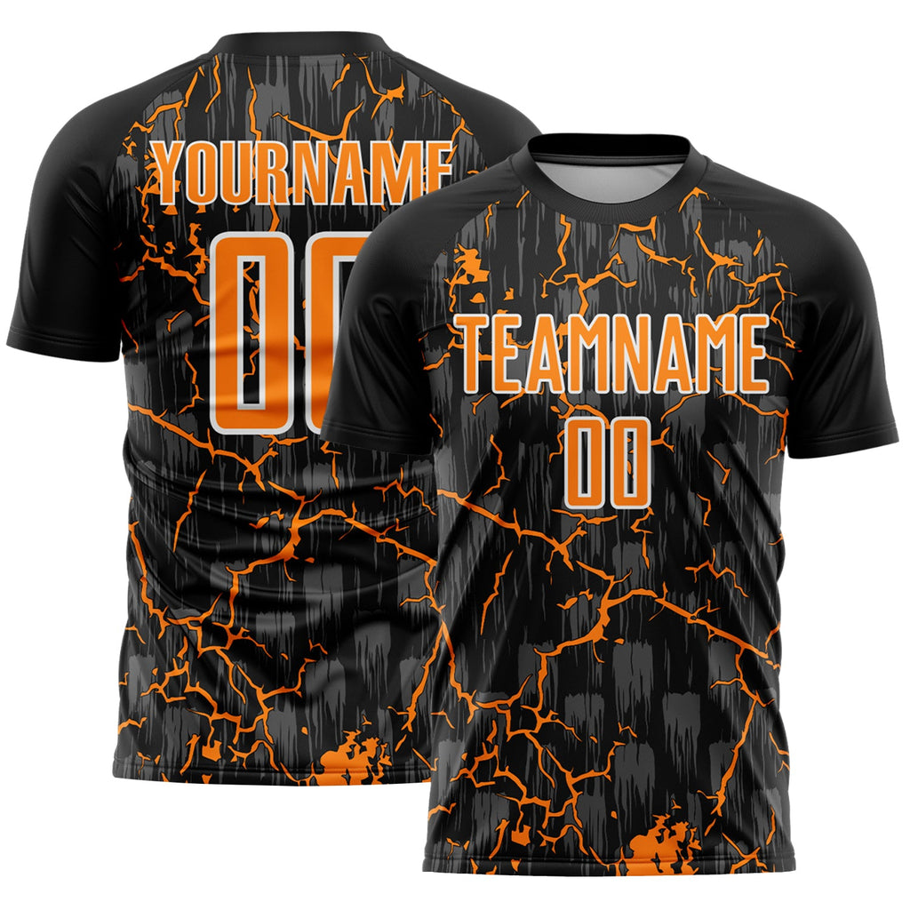 Custom Black Bay Orange-White Lightning Sublimation Soccer Uniform Jersey