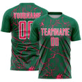 Custom Kelly Green Neon Pink-White Lightning Sublimation Soccer Uniform Jersey
