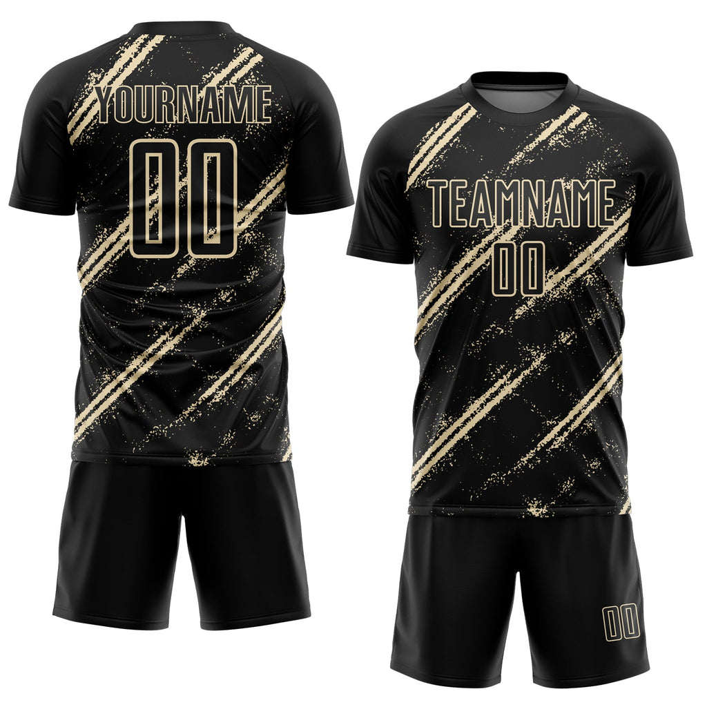 Custom Black Cream Abstract Fragment Art Splash Sublimation Soccer Uniform Jersey