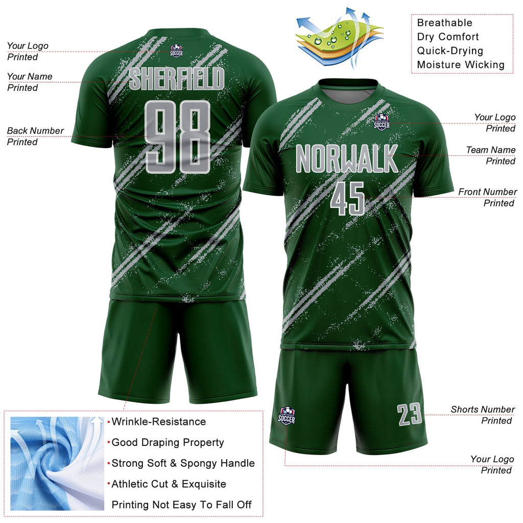 Custom Green Gray-White Abstract Fragment Art Splash Sublimation Soccer Uniform Jersey