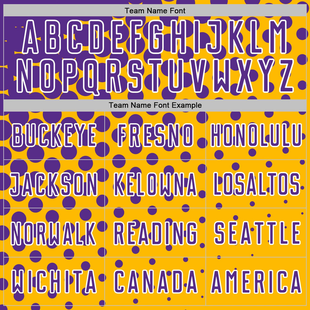 Custom Gold Purple-White Modern Polka Dot Sublimation Soccer Uniform Jersey