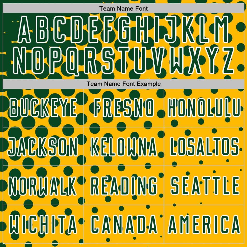 Custom Gold Green-White Modern Polka Dot Sublimation Soccer Uniform Jersey