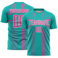 Custom Aqua Pink-White Lines Sublimation Soccer Uniform Jersey