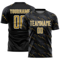 Custom Black Old Gold-White Slant Lines Sports Sublimation Soccer Uniform Jersey