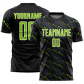 Custom Black Neon Green-White Slant Lines Sports Sublimation Soccer Uniform Jersey