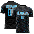 Custom Black Sky Blue-White Slant Lines Sports Sublimation Soccer Uniform Jersey
