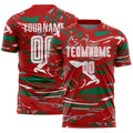 Custom Figure Light Blue Red-Kelly Green Fluid Art Splash Sublimation Soccer Uniform Jersey