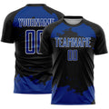 Custom Black Royal-White Abstract Fragment Art Sublimation Soccer Uniform Jersey