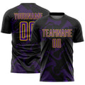 Custom Black Purple-Yellow Curve Lines Sports Sublimation Soccer Uniform Jersey