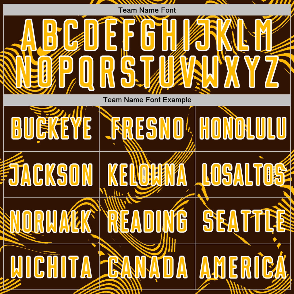 Custom Brown Gold-White Curve Lines Sports Sublimation Soccer Uniform Jersey