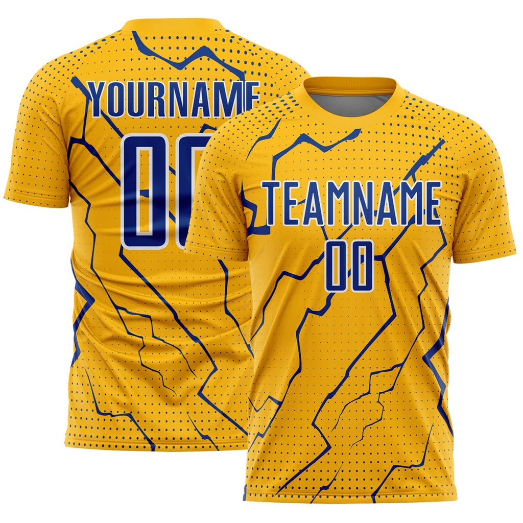 Custom Gold Royal-White Lightning Sports Sublimation Soccer Uniform Jersey