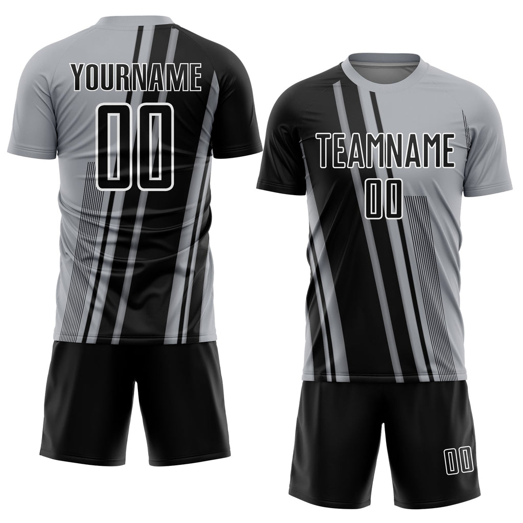 Custom Gray Black-White Lines Sports Sublimation Soccer Uniform Jersey