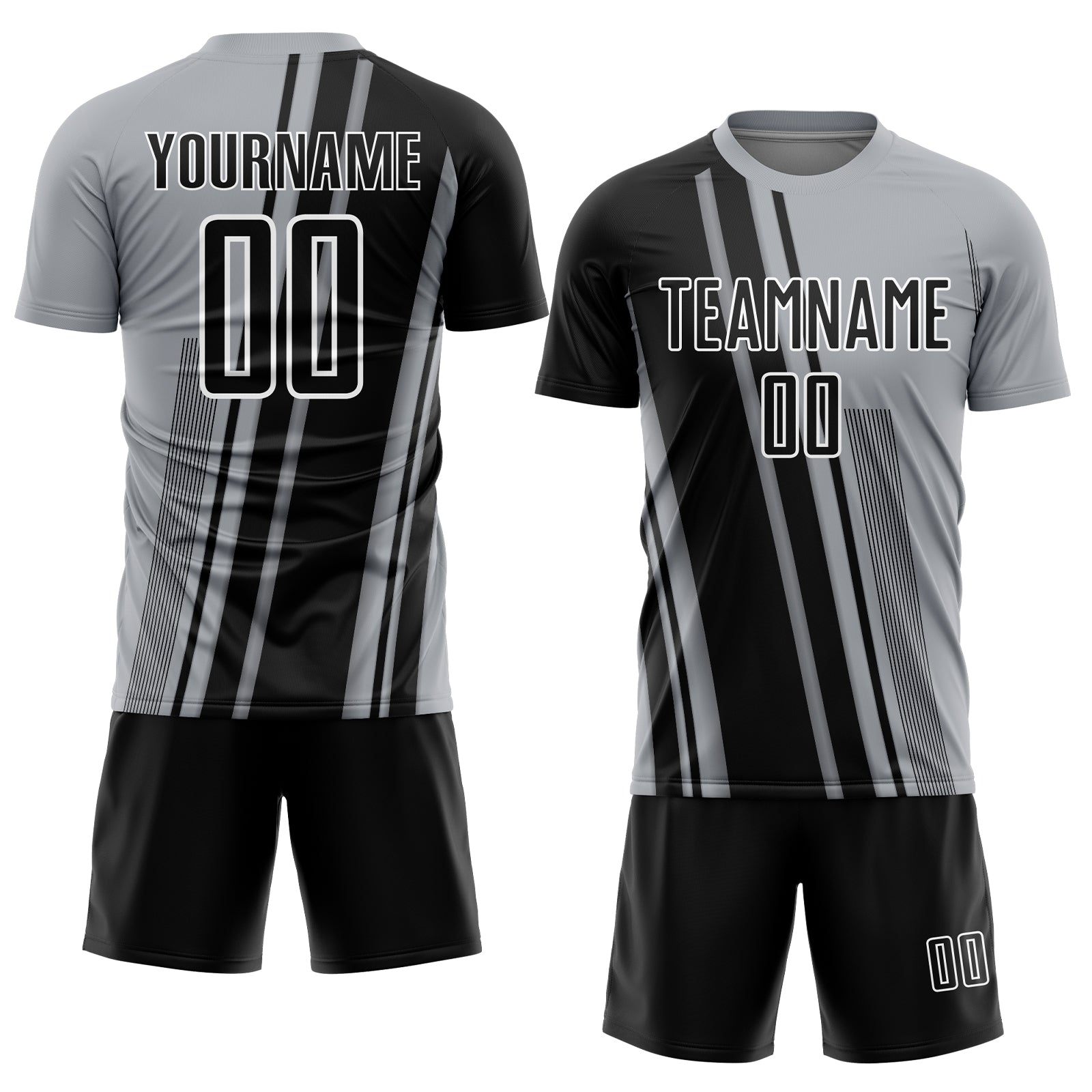 Custom Gray Black-White Lines Sports Sublimation Soccer Uniform Jersey