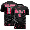 Custom Black Neon Pink-White Lines Sports Sublimation Soccer Uniform Jersey