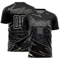 Custom Black Cream-White Lines Sports Sublimation Soccer Uniform Jersey