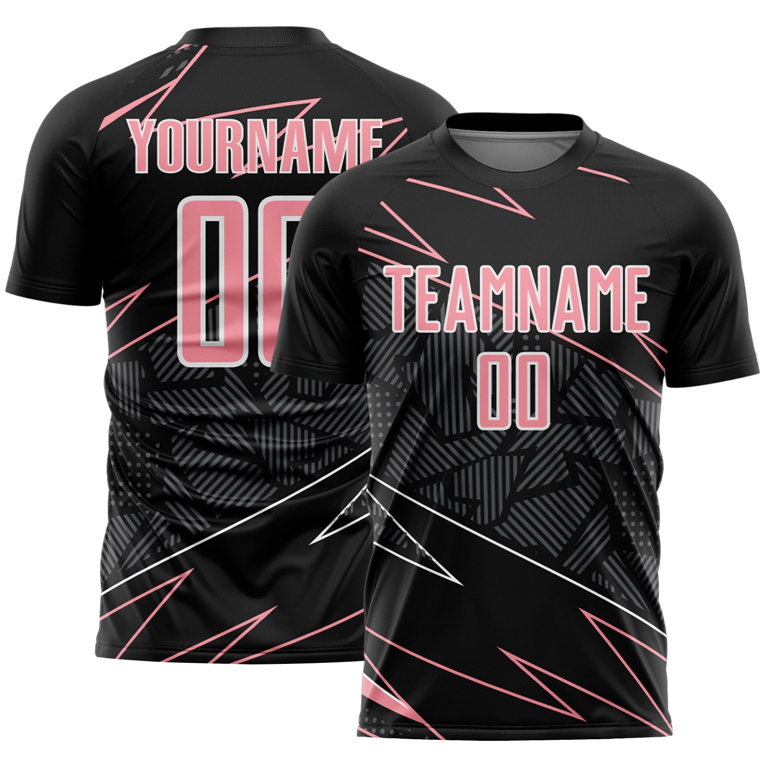 Custom Black Medium Pink-White Lines Sports Sublimation Soccer Uniform Jersey