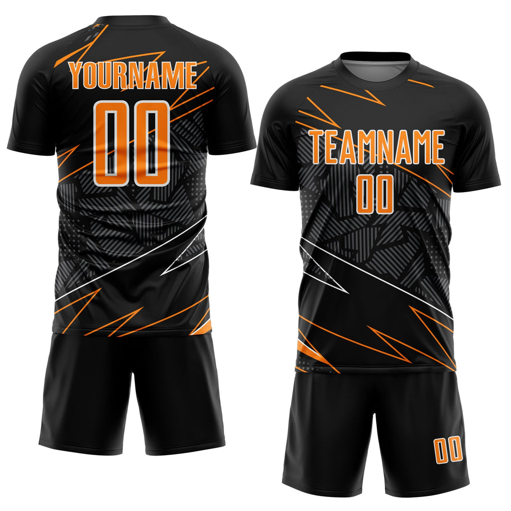 Custom Black Bay Orange-White Lines Sports Sublimation Soccer Uniform Jersey