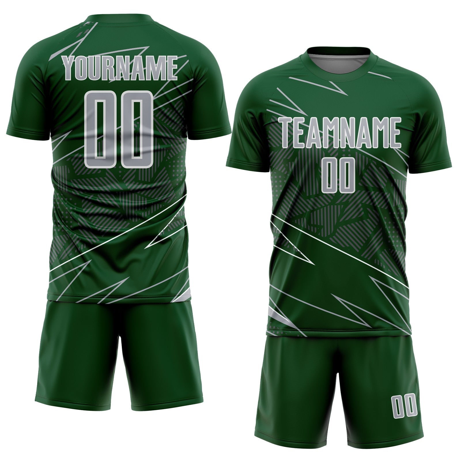 Custom Green Gray-White Lines Sports Sublimation Soccer Uniform Jersey