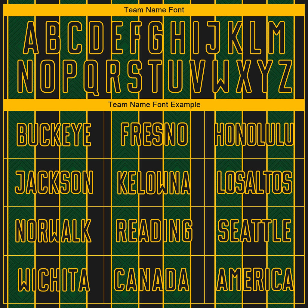 Custom Black Green-Gold Pinstripe Line Sports Sublimation Soccer Uniform Jersey