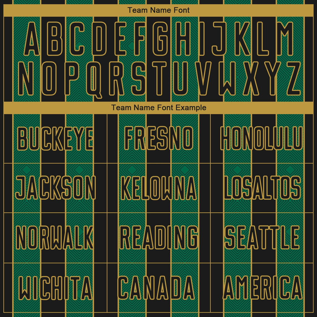 Custom Black Kelly Green-Old Gold Pinstripe Line Sports Sublimation Soccer Uniform Jersey