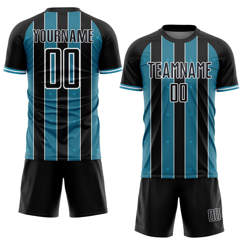 Custom Black Panther Blue-White Pinstripe Line Sports Sublimation Soccer Uniform Jersey