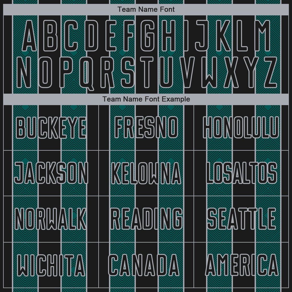 Custom Black Midnight Green-Gray Pinstripe Line Sports Sublimation Soccer Uniform Jersey