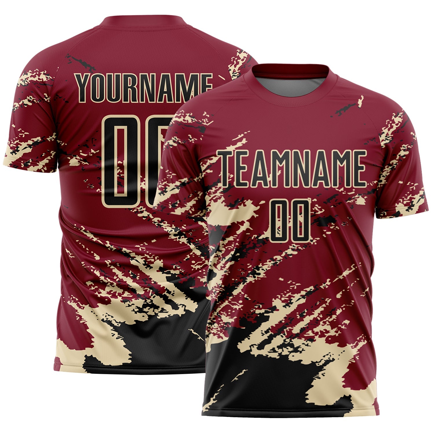 Custom Crimson Black-Cream Abstract Fragment Art Splash Sports Sublimation Soccer Uniform Jersey