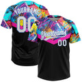Custom Black White-Light Blue 3D Pattern Two-Button Unisex Softball Jersey