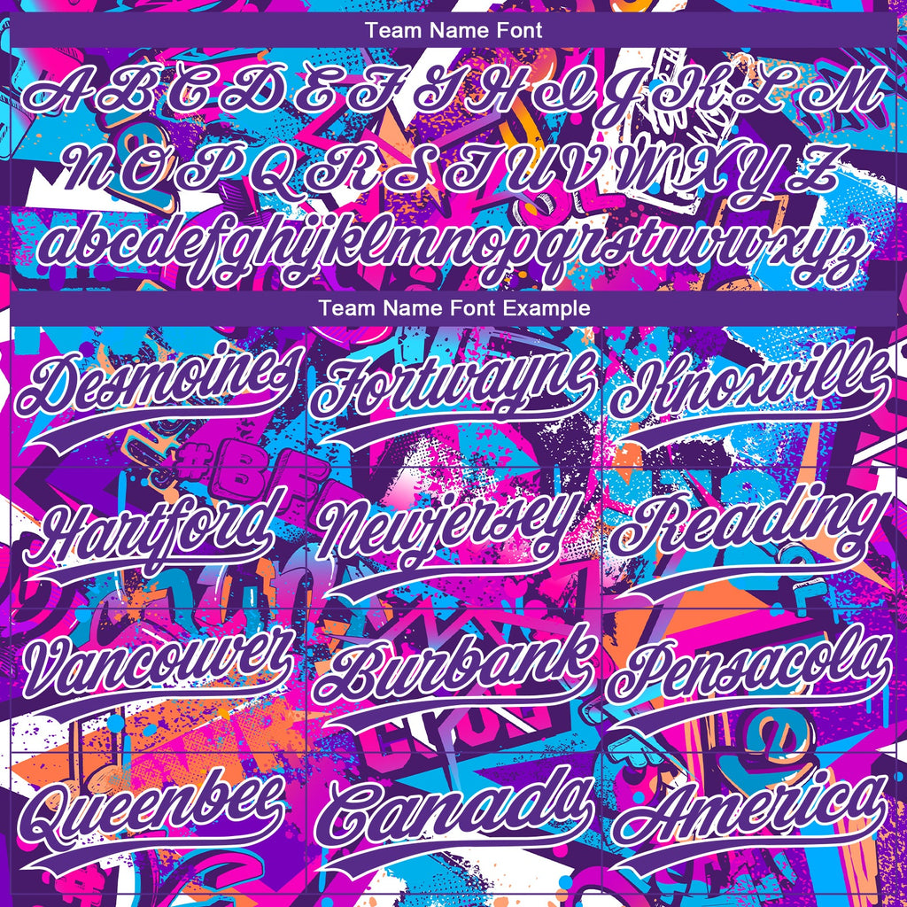 Custom Graffiti Pattern Purple-White 3D Bright Psychedelic Two-Button Unisex Softball Jersey