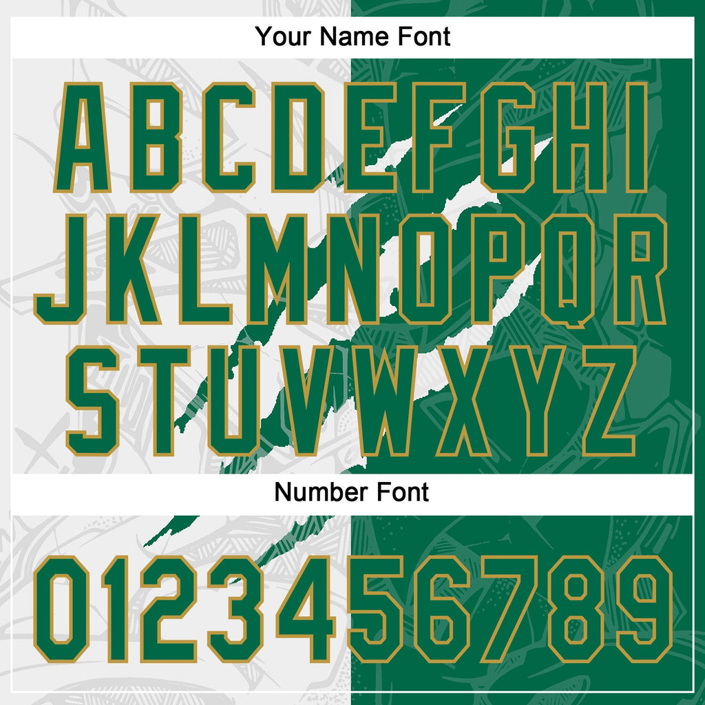 Custom Graffiti Pattern Kelly Green-Old Gold 3D Two-Button Unisex Softball Jersey