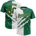 Custom Graffiti Pattern Kelly Green-Old Gold 3D Two-Button Unisex Softball Jersey