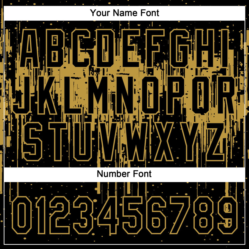 Custom Black Old Gold 3D Pattern Dripping Splatter Art Two-Button Unisex Softball Jersey