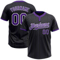 Custom Black Purple Pinstripe White Two-Button Unisex Softball Jersey