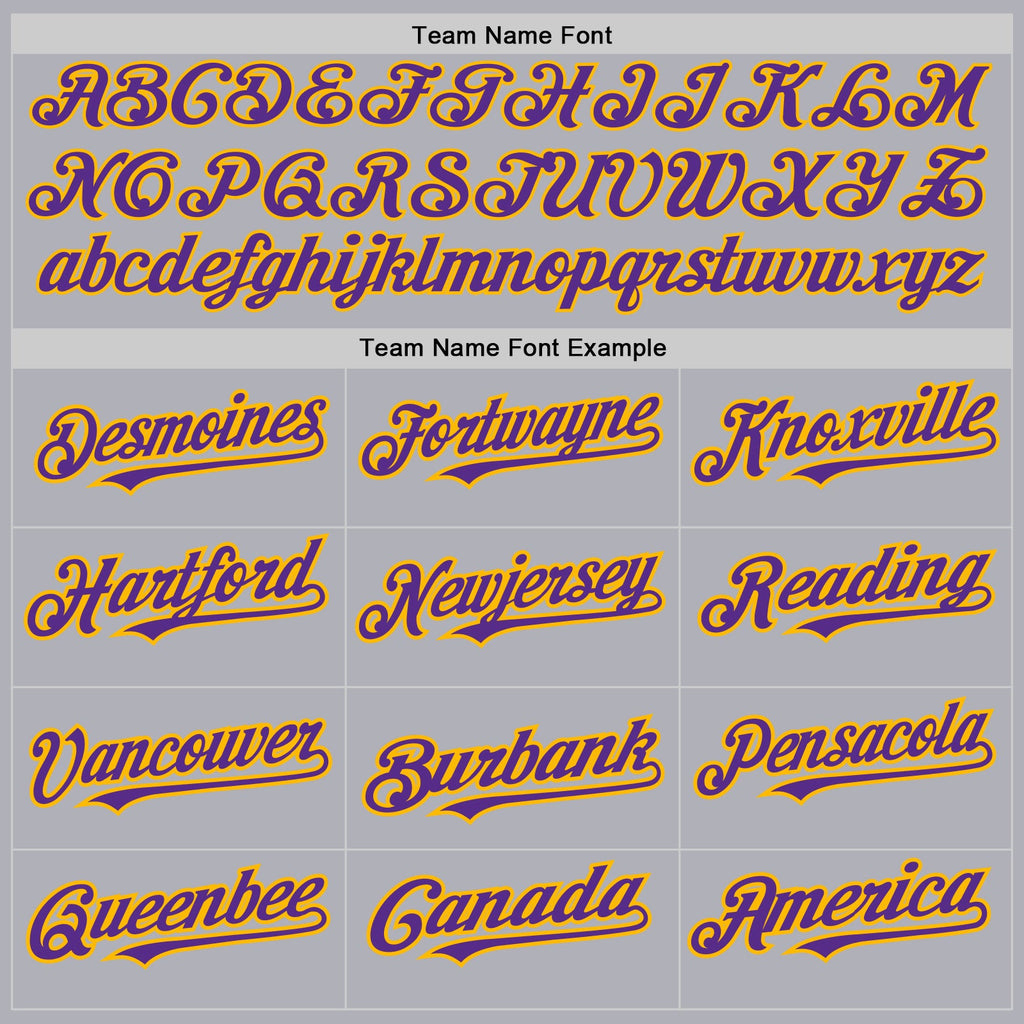 Custom Gray Purple Pinstripe Gold Two-Button Unisex Softball Jersey