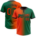 Custom Kelly Green Orange-Black Gradient Fashion Two-Button Unisex Softball Jersey