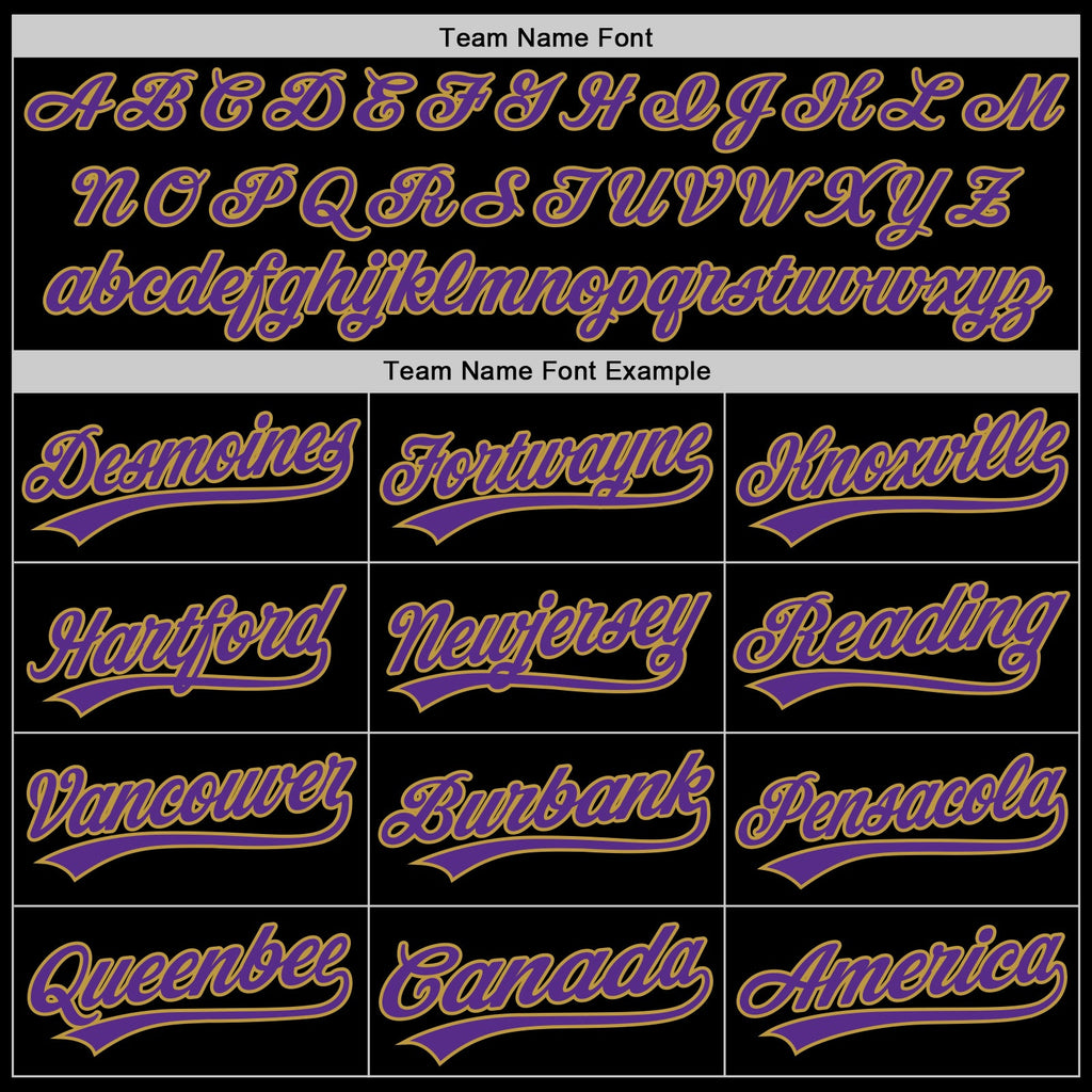 Custom Black Purple-Old Gold Two-Button Unisex Softball Jersey