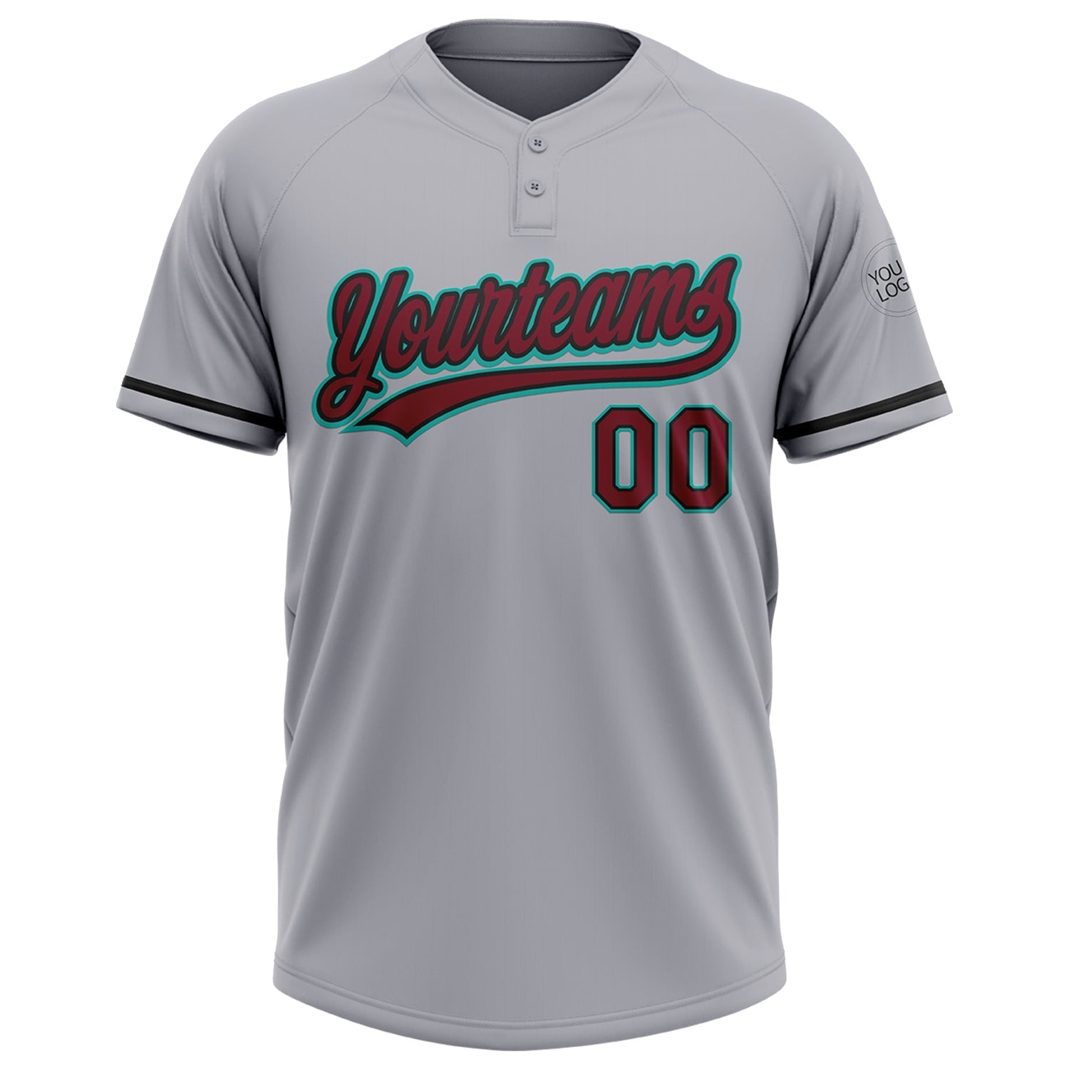Custom Gray Crimson Black-Aqua Two-Button Unisex Softball Jersey