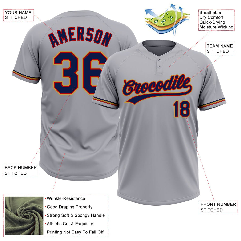 Custom Gray Navy Red-Old Gold Two-Button Unisex Softball Jersey