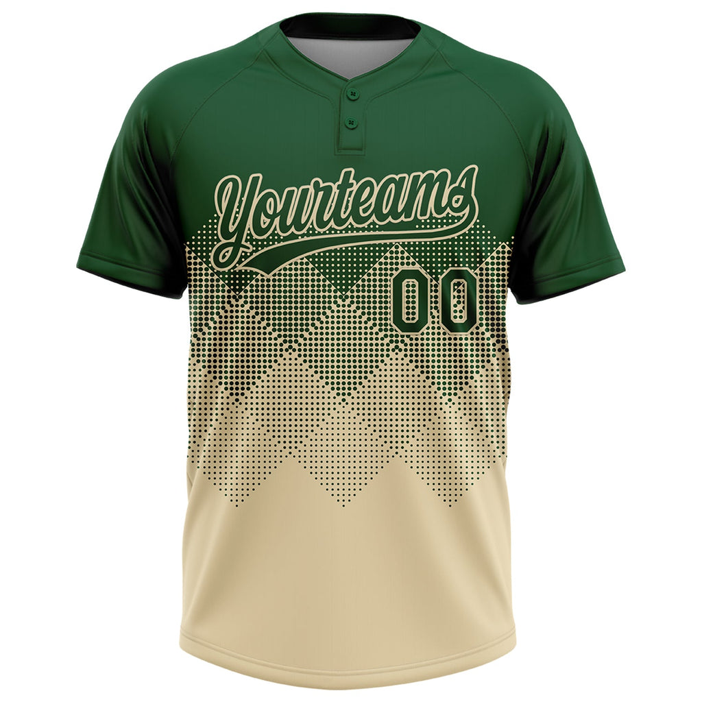 Custom Green Cream 3D Gradient Square Shape Two-Button Unisex Softball Jersey