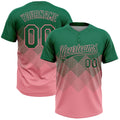 Custom Kelly Green Medium Pink 3D Gradient Square Shape Two-Button Unisex Softball Jersey