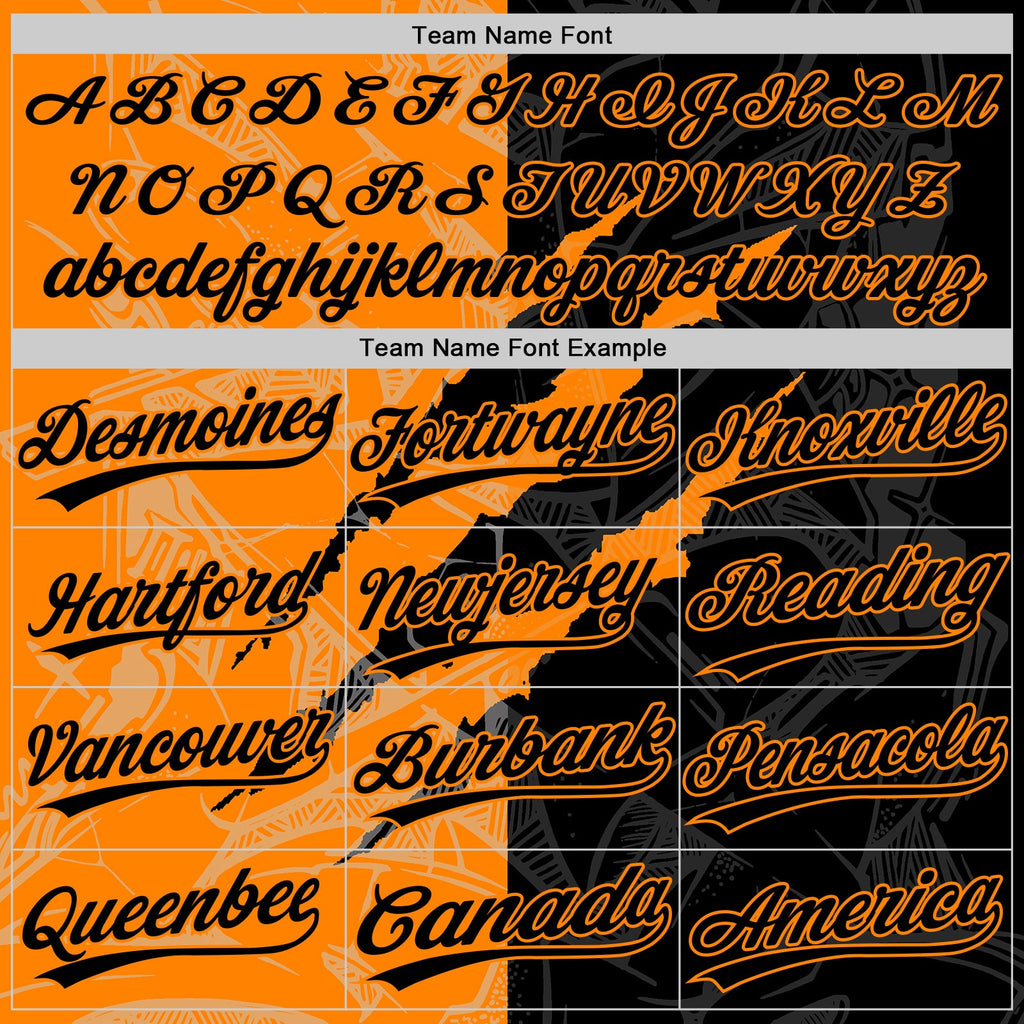 Custom Graffiti Pattern Black-Bay Orange 3D Scratch Two-Button Unisex Softball Jersey