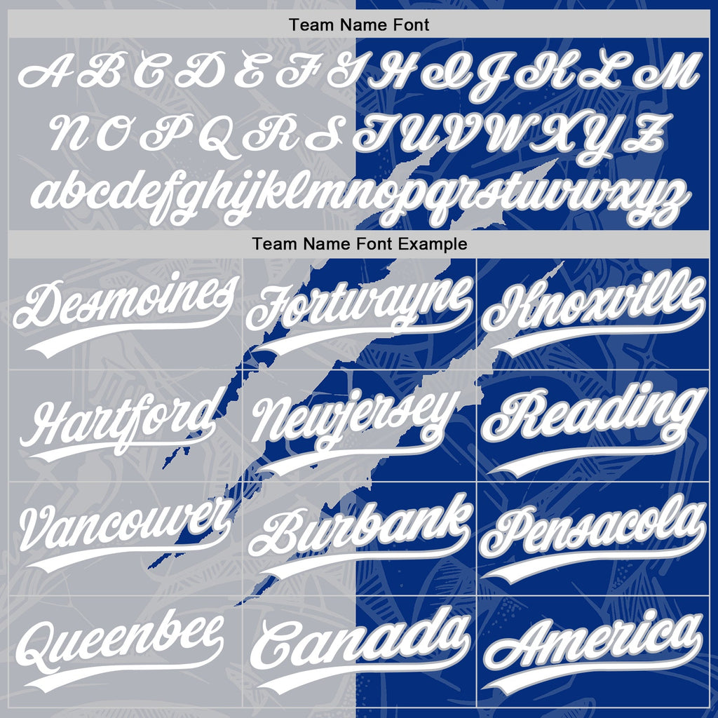 Custom Graffiti Pattern White Royal-Gray 3D Scratch Two-Button Unisex Softball Jersey
