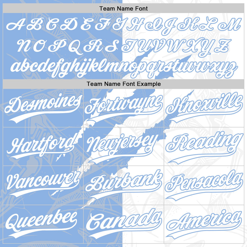 Custom Graffiti Pattern White-Light Blue 3D Scratch Two-Button Unisex Softball Jersey
