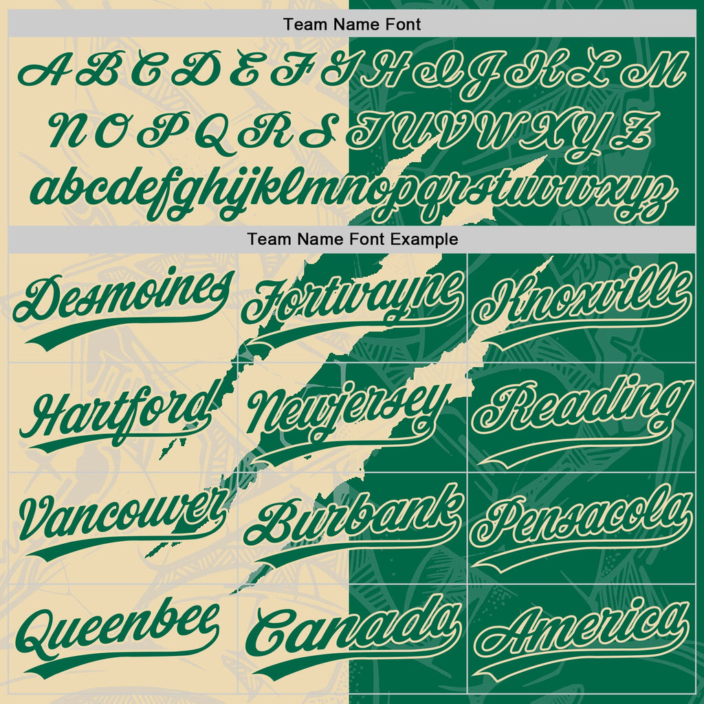 Custom Graffiti Pattern Kelly Green-Cream 3D Scratch Two-Button Unisex Softball Jersey