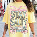 Stay Salty Coastal Beach Shirt Seashell Checkered Bow Boho Summer Comfort Cotton Top Womenswear T-Shirts