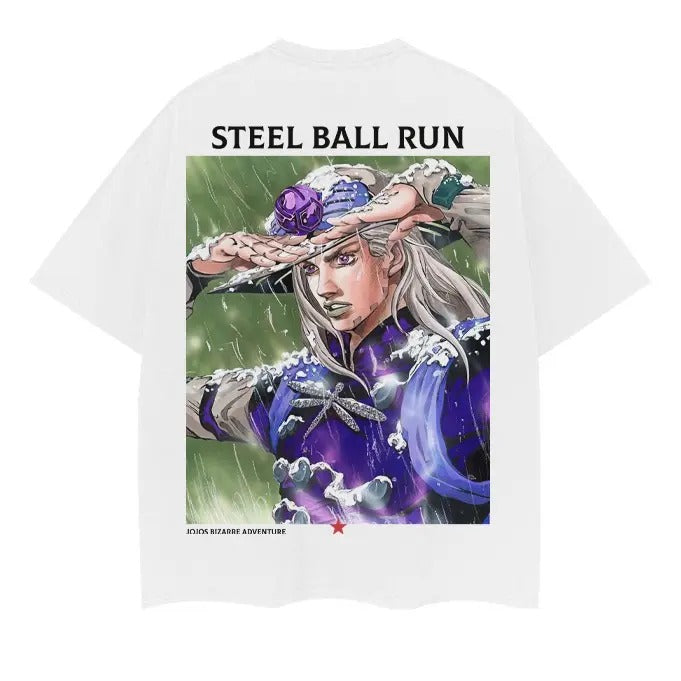 Steel Ball Run "Gyro Zeppeli" Heavyweight Vintage 100% Cotton Anime Menswear Top Casual Streetwear White Tropical T-Shirts