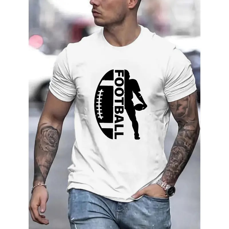 Football Frenzy Print Breathable Soft Casual Short Sleeve Summer Everyday Made USA T-Shirts