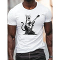 Cat Rock Electric Guitar Print Short Sleeved Casual Comfy Versatile Top Everyday Spring Summer Made USA T-Shirts